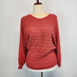 Molly Bracken Balloon Sleeve Sweater Size S Coral Soft Pointelle Fuzzy Knit Chic
